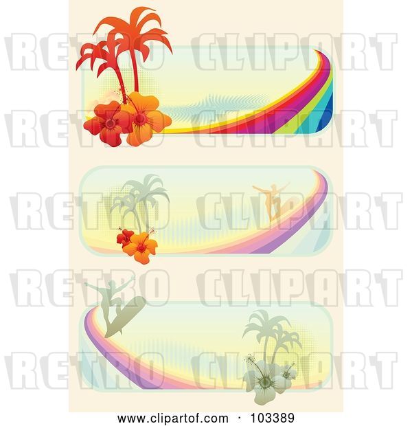 Vector Clip Art of Retro Igital Collage of Tropical Surf Website Banners