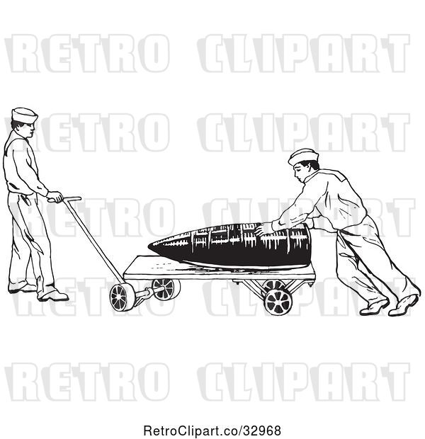 Vector Clip Art of Retro in U.S. Navy Sailors Hauling a Large Shell