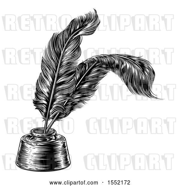Vector Clip Art of Retro Ink Well with Feather Quill Pens