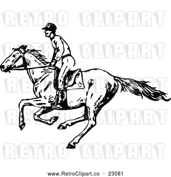 Vector Clip Art of Retro Jockey on a Galloping Horse 1