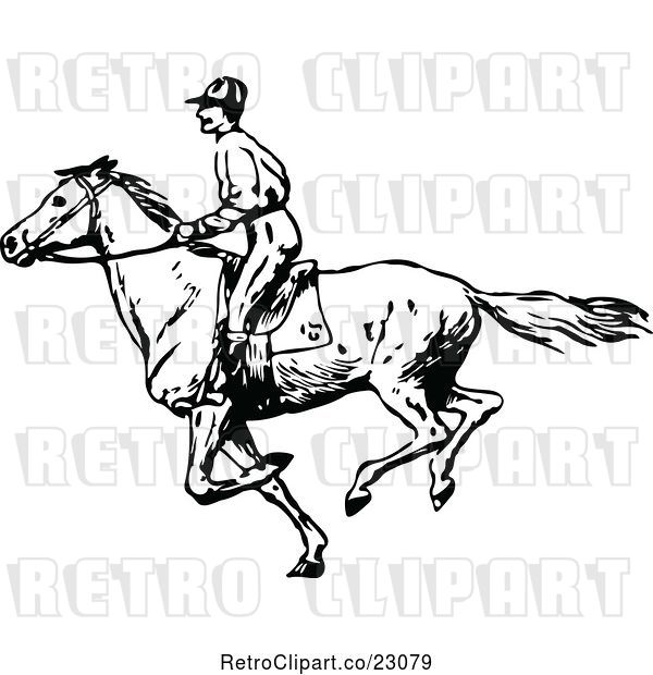 Vector Clip Art of Retro Jockey on a Galloping Horse 3