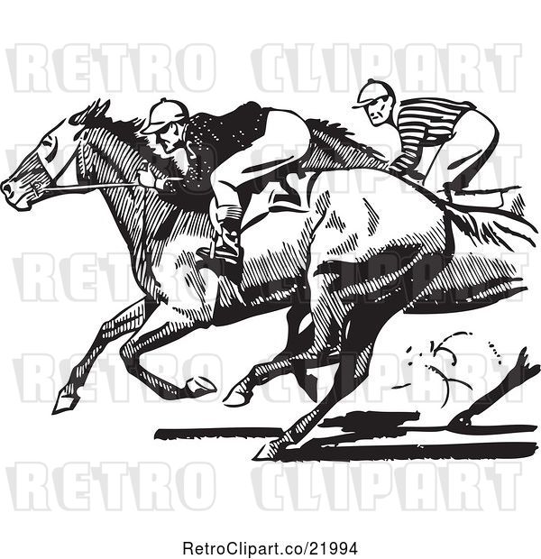 Vector Clip Art of Retro Jockeys Racing