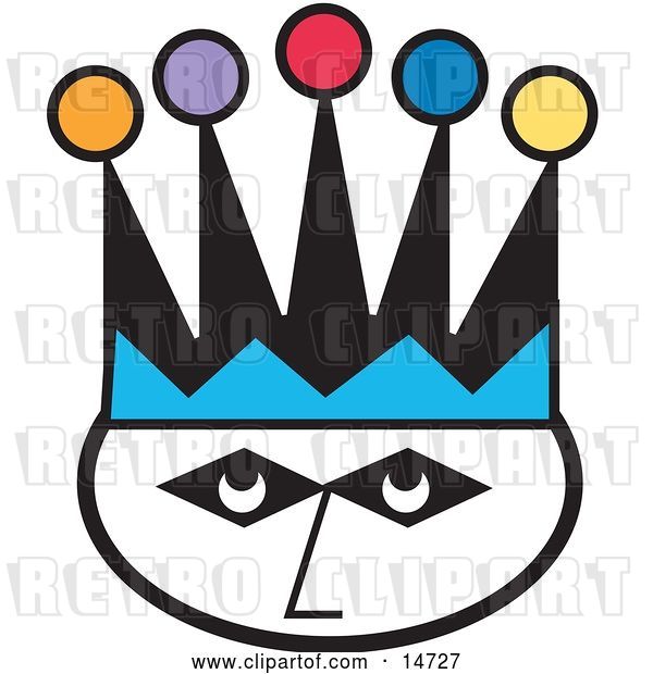 Vector Clip Art of Retro Joker's Face Wearing a Colorful Jester Hat