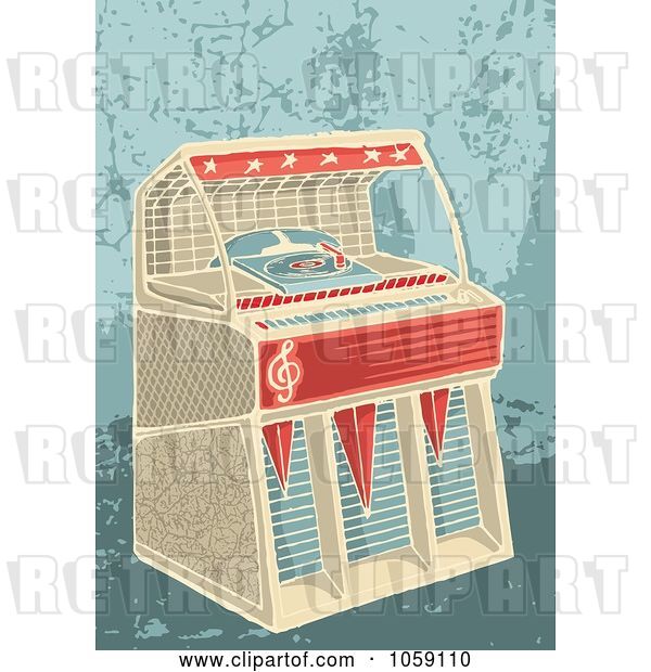 Vector Clip Art of Retro Jukebox on a Grungy Background