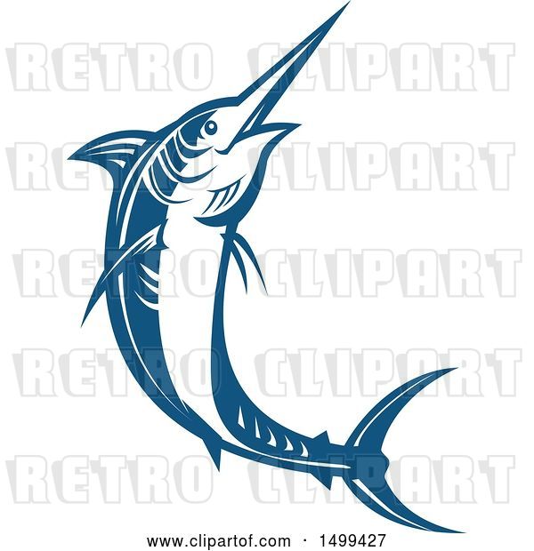 Vector Clip Art of Retro Jumping Blue Marlin Fish