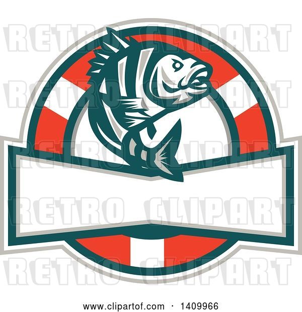 Vector Clip Art of Retro Jumping Sheepshead Fish over a Life Buoy and Text Space