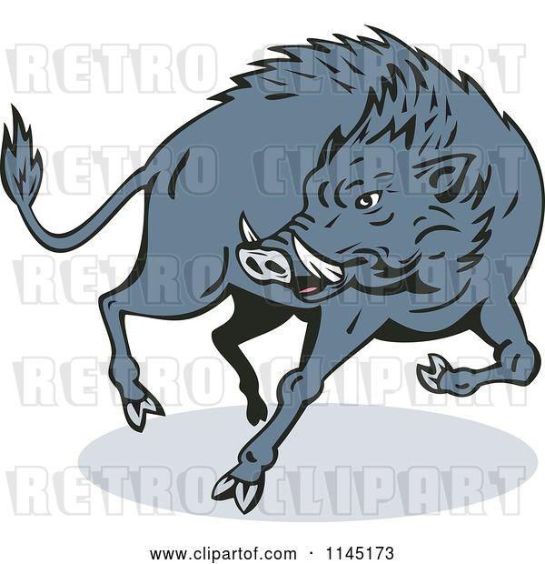 Vector Clip Art of Retro Jumping Wild Boar