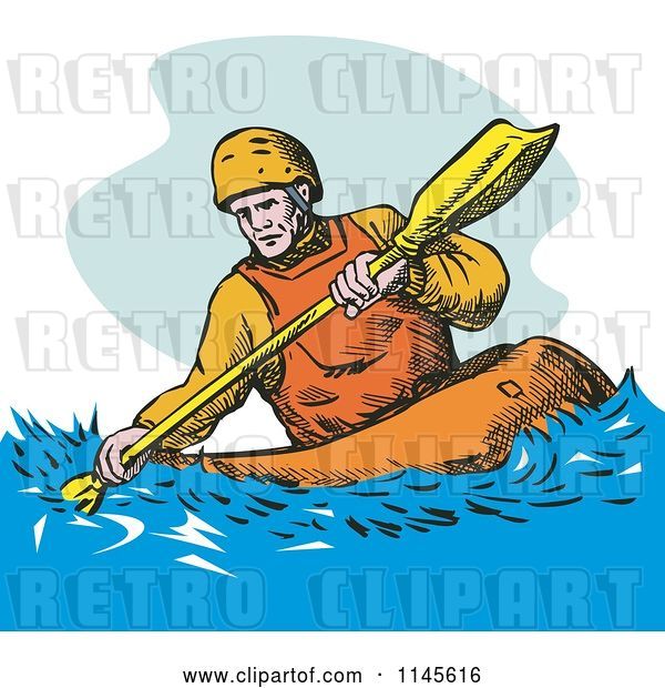 Vector Clip Art of Retro Kayaker Paddling 3