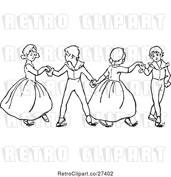 Vector Clip Art of Retro KChildren Dancing by Prawny Vintage - #27402