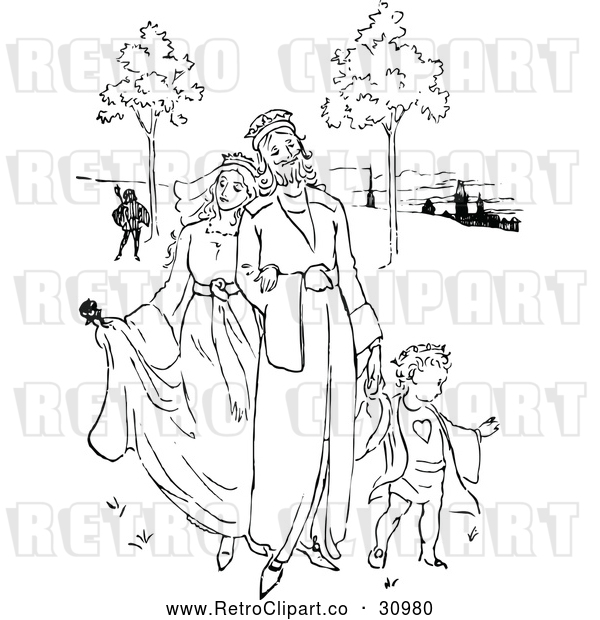 Vector Clip Art of Retro King and Queen with a Son