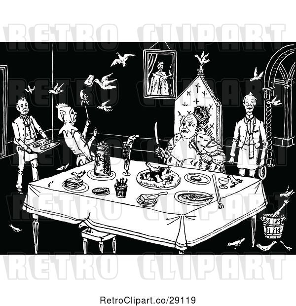 Vector Clip Art of Retro King Dining and Being Entertained