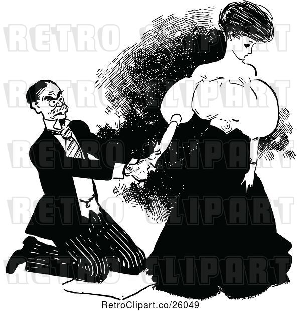 Vector Clip Art of Retro Kneeling Guy and Lady
