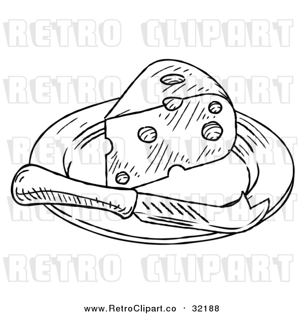 Vector Clip Art of Retro Knife and Cheese Wedge on a Plate