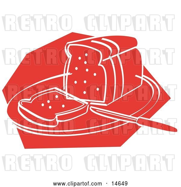Vector Clip Art of Retro Knife Resting on a Cutting Board near Sliced Bread