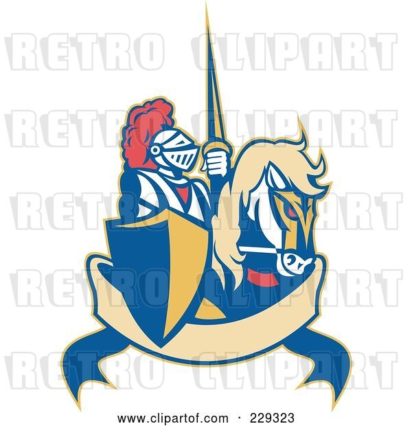 Vector Clip Art of Retro Knight and Steed Banner Logo