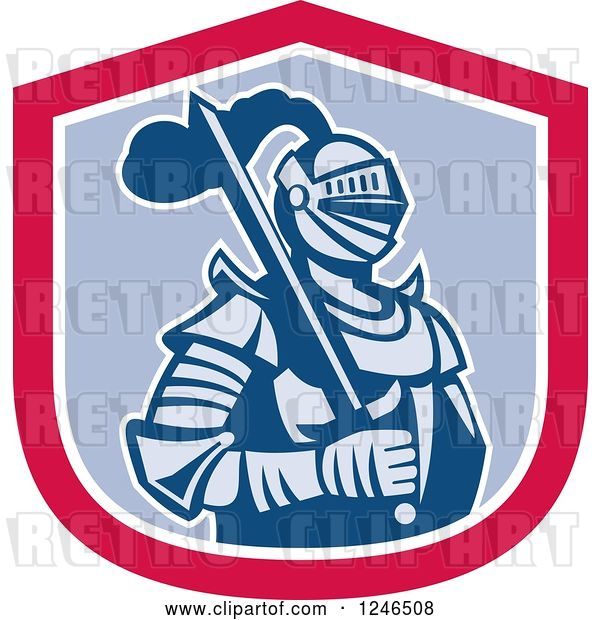 Vector Clip Art of Retro Knight in Armour, with a Sword Inside a Shield
