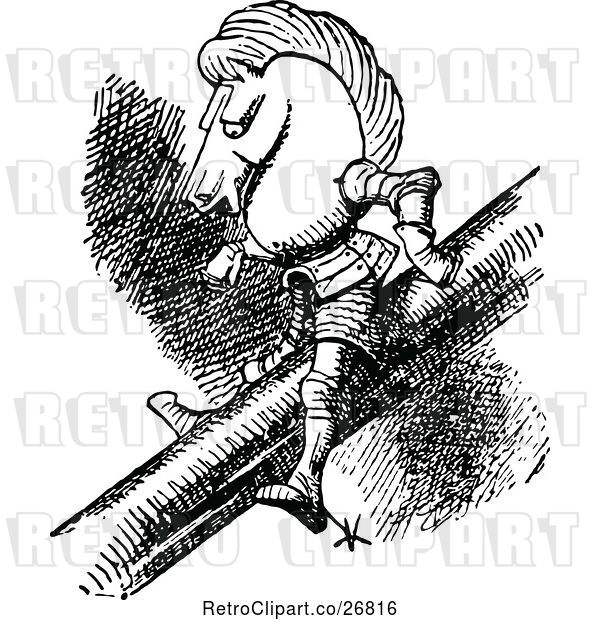 Vector Clip Art of Retro Knight with a Horse Helmet on a Pole