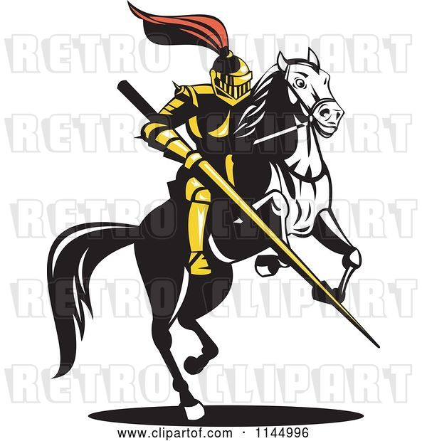 Vector Clip Art of Retro Knight with a Lance on a Jousting Horse 2