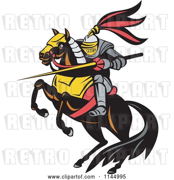 Vector Clip Art of Retro Knight with a Lance on a Jousting Horse