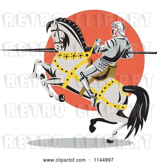 Vector Clip Art of Retro Knight with a Lance on a Rearing Jousting Horse