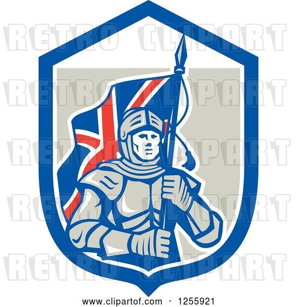 Vector Clip Art of Retro Knight with a Union Jack Flag in a Shield