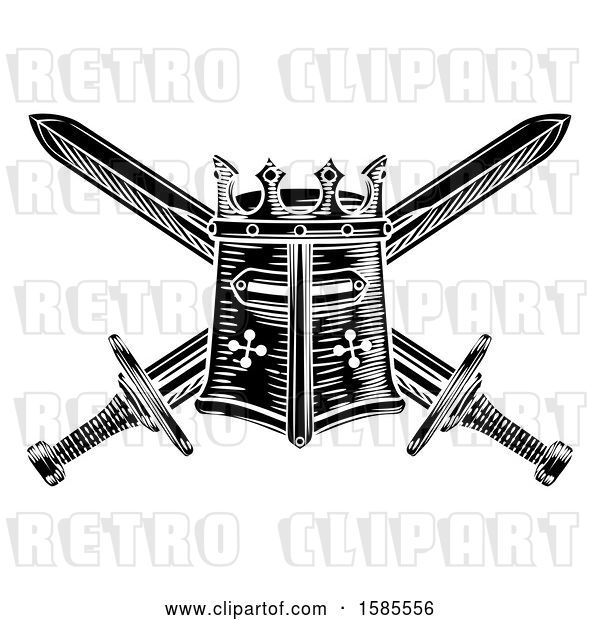 Vector Clip Art of Retro Knights Great Helm and Crossed Swords