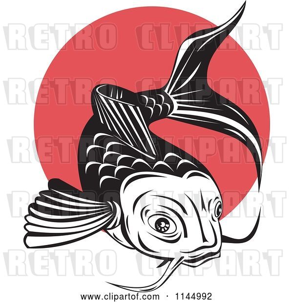 Vector Clip Art of Retro Koi Fish over a Red Circle