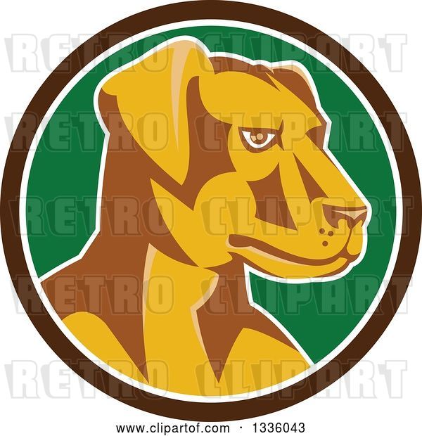 Vector Clip Art of Retro Labrador Retriever Dog Head in a Brown White and Green Circle