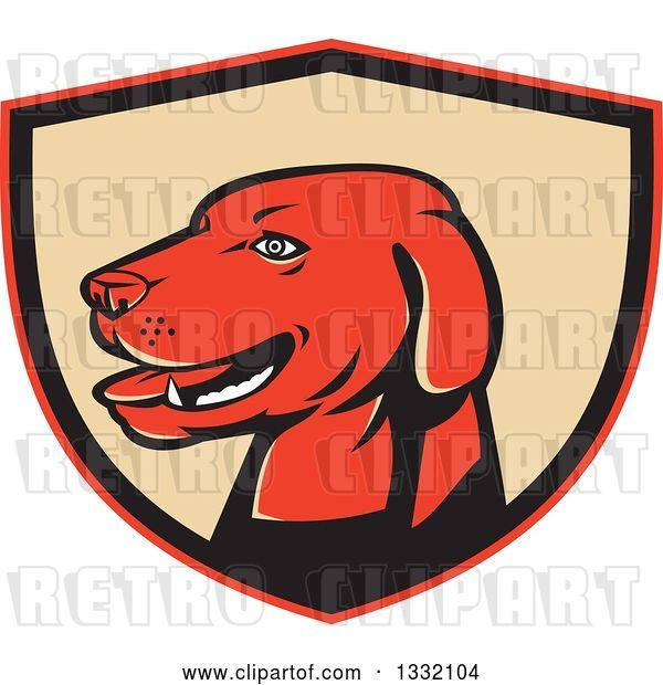 Vector Clip Art of Retro Labrador Retriever Dog Head in a Red Black and Tan Shield