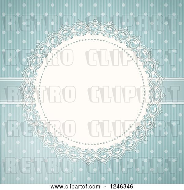 Vector Clip Art of Retro Lacy Doily over Polka Dots and Blue Stripes