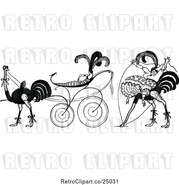 Vector Clip Art of Retro Ladies and Ostrich