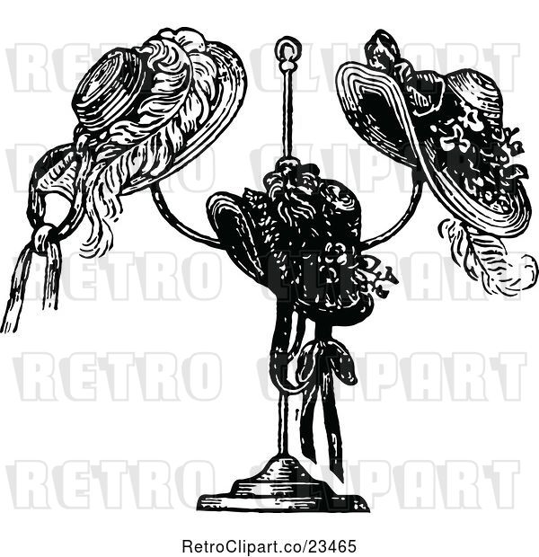 Vector Clip Art of Retro Ladies Hats on a Stand