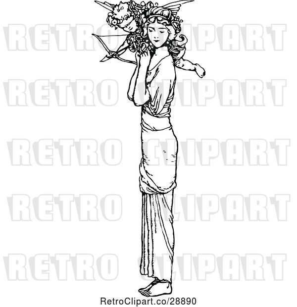 Vector Clip Art of Retro Lady and Cupid