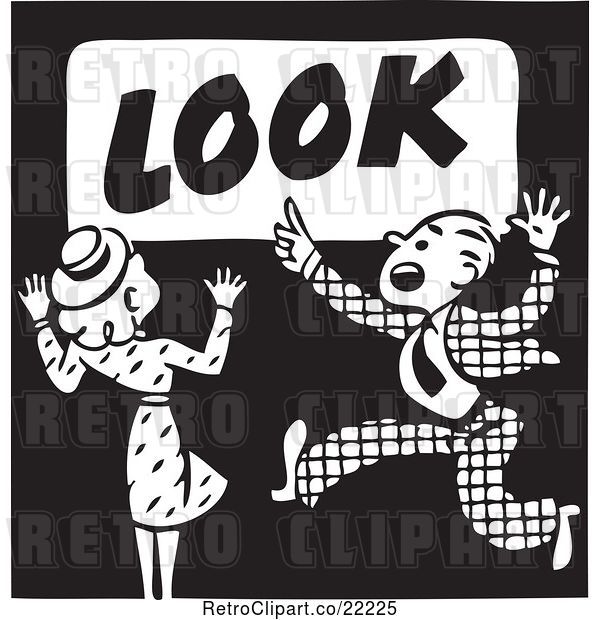 Vector Clip Art of Retro Lady and Guy on a Look Advertisement