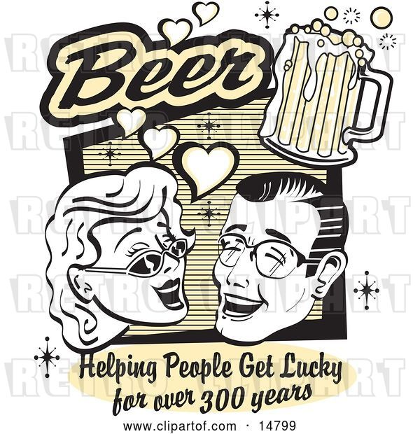 Vector Clip Art of Retro Lady and Guy with Beer, Beer, Helping People Get Lucky for over 300 Years