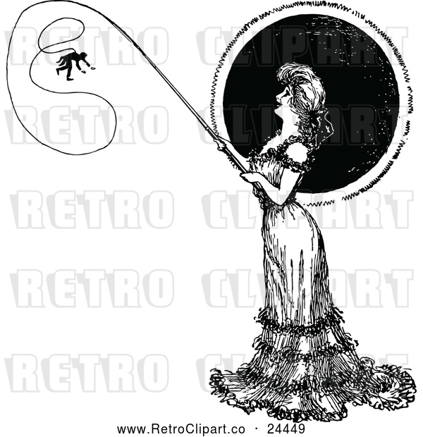 Vector Clip Art of Retro Lady Catching a Man on a Fishing Pole