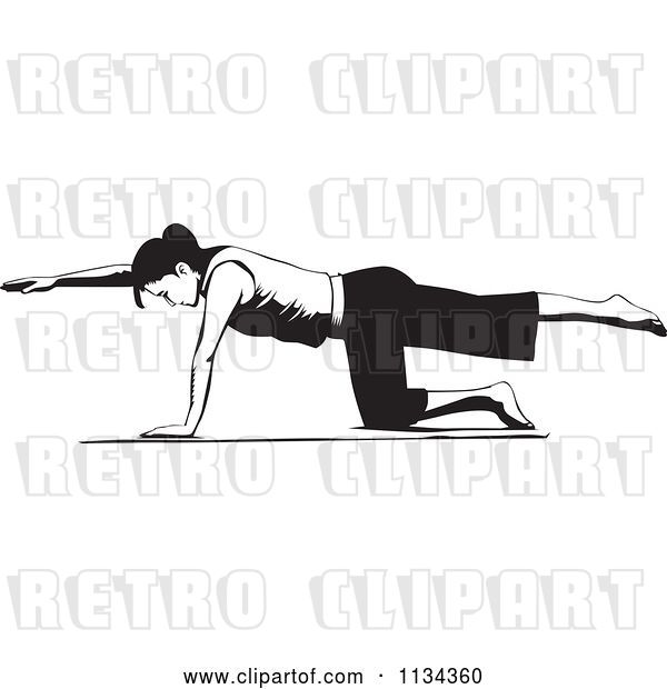 Vector Clip Art of Retro Lady Doing Pilates Bird Dog Pose