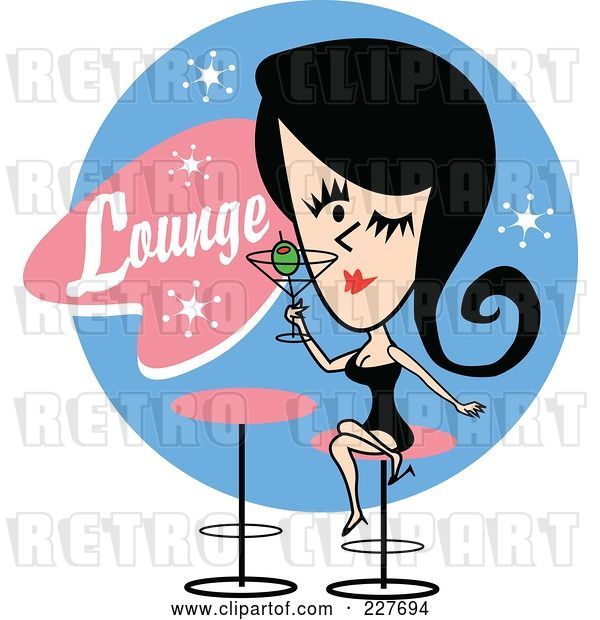 Vector Clip Art of Retro Lady Drinking a Cocktail in a Lounge