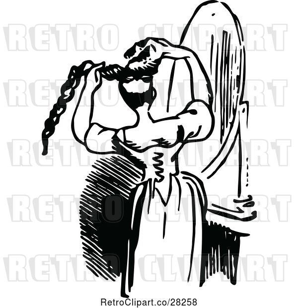 Vector Clip Art of Retro Lady Fixing Her Long Hair
