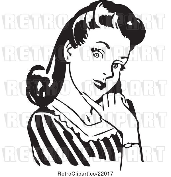 Vector Clip Art of Retro Lady Flirting and Touching Her Chin