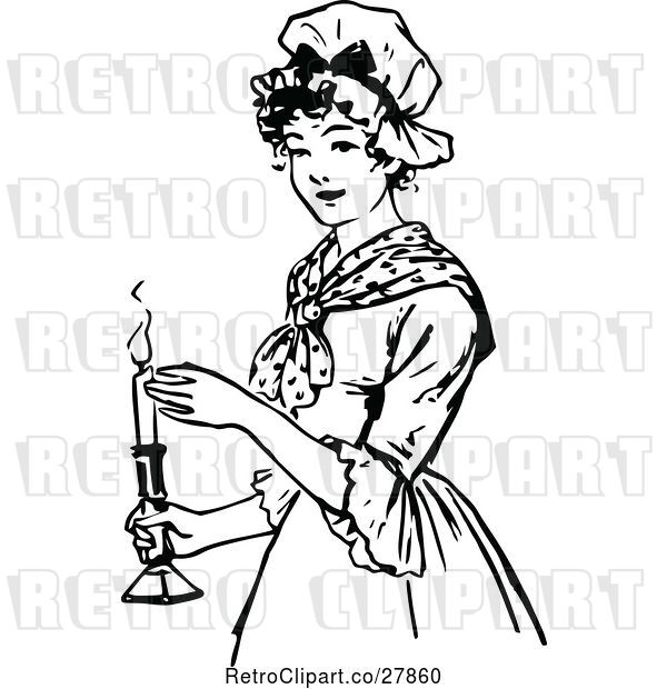 Vector Clip Art of Retro Lady Holding a Candle