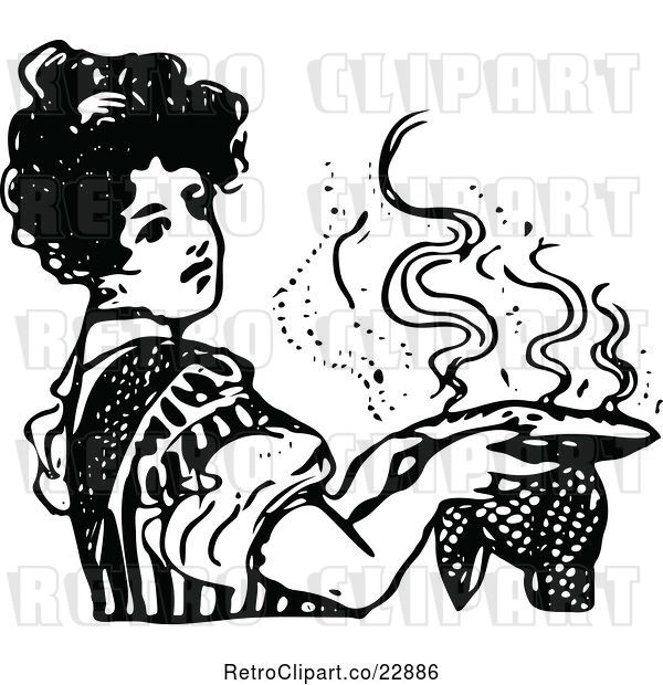 Vector Clip Art of Retro Lady Holding a Hot Pie