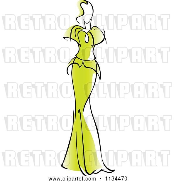 Vector Clip Art of Retro Lady in a Gorgeous Green Gown