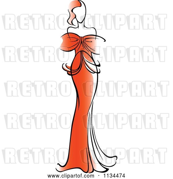 Vector Clip Art of Retro Lady in a Gorgeous Red Gown
