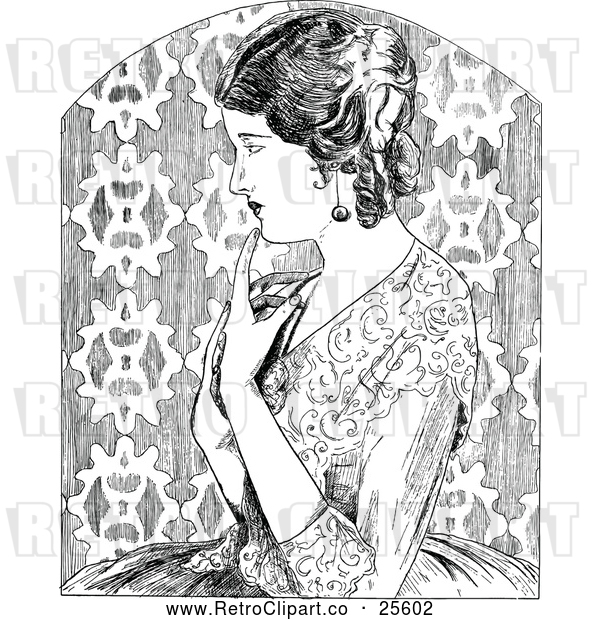 Vector Clip Art of Retro Lady in a Thoughtful Pose