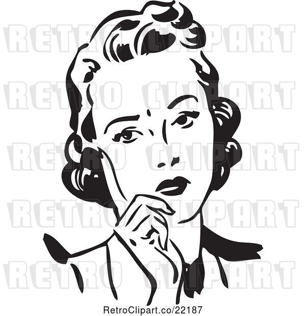 Vector Clip Art of Retro Lady Leaning on Her Hand