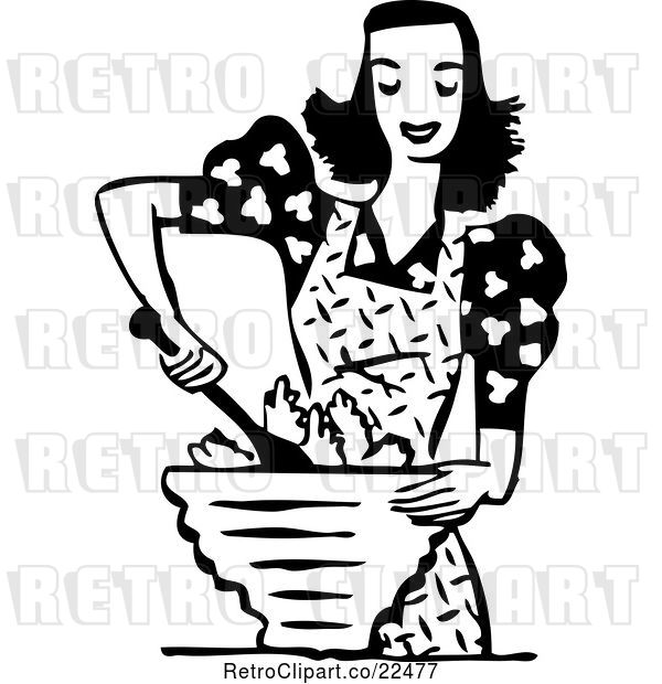 Vector Clip Art of Retro Lady Mixing a Salad