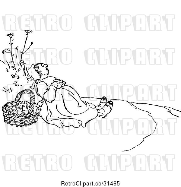 Vector Clip Art of Retro Lady Napping Outdoors