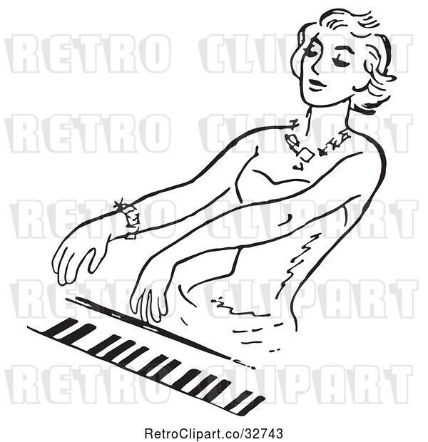 Vector Clip Art of Retro Lady Playing a Pianio in
