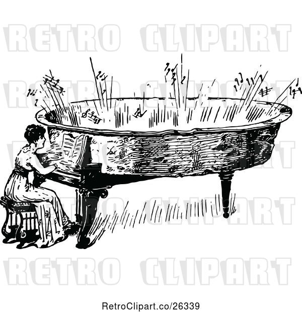 Vector Clip Art of Retro Lady Playing a Piano